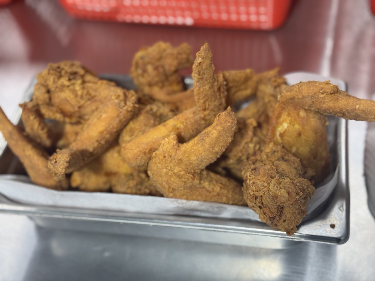 Freshly fried chicken wings