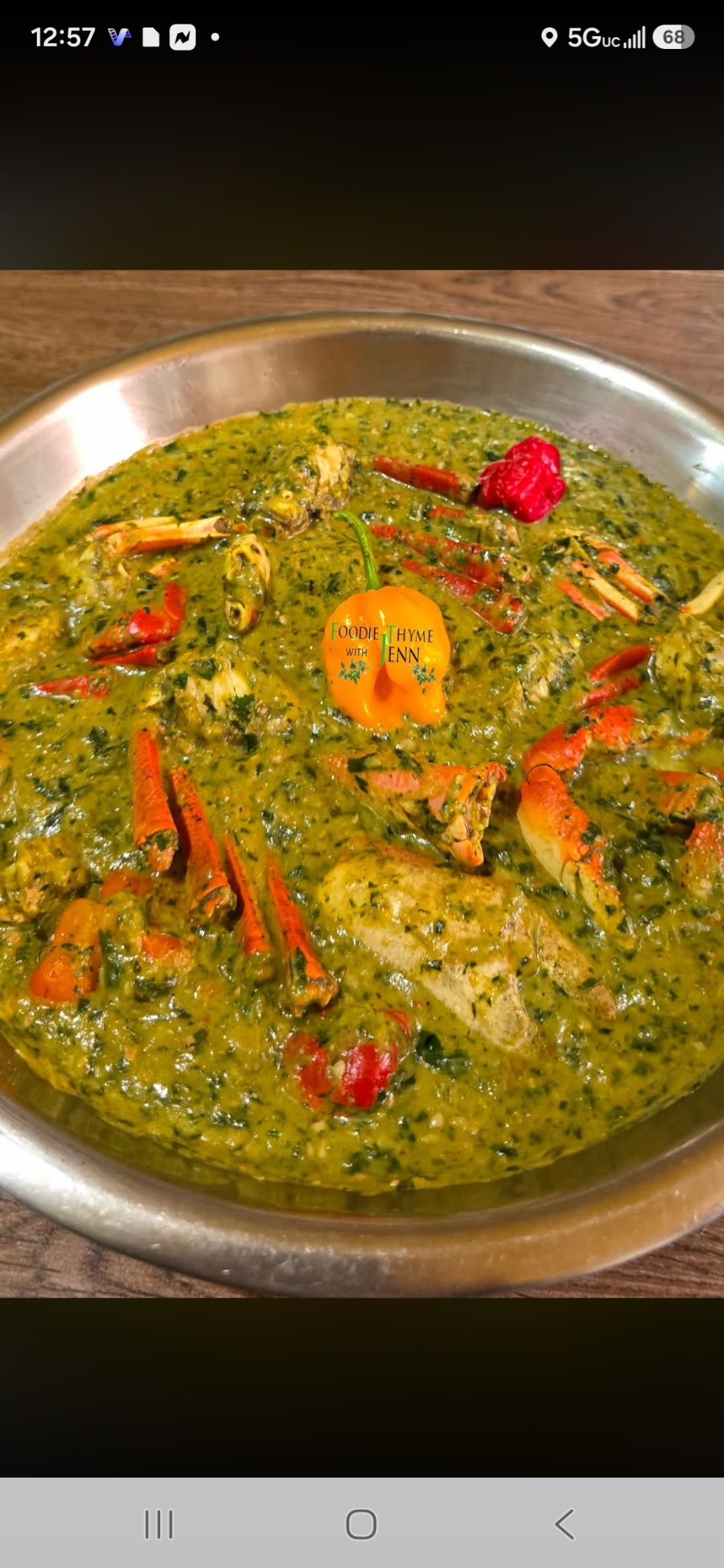 Callaloo and crab with peppers